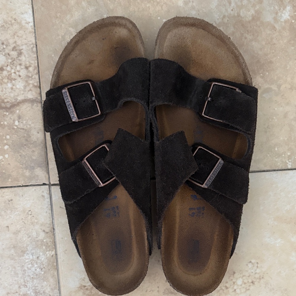 Black/brown Suede Double Strap Sandals